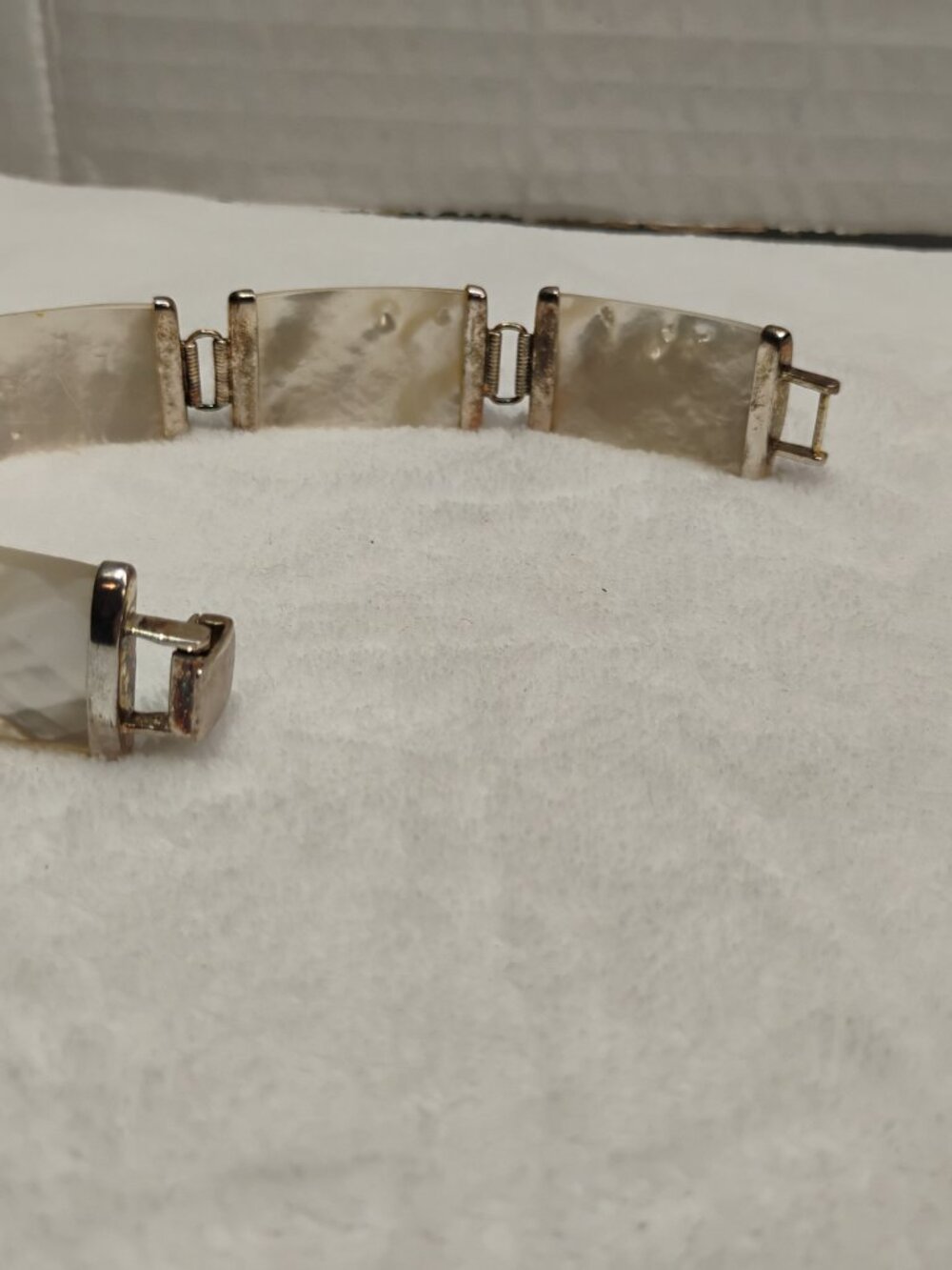 Vintage WW Hong Kong 925 Sterling Silver Mother Of Pearl Panel Link Bracelet - Picture 5 of 11